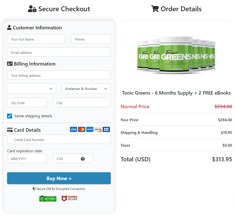 tonic greens official website checkout page – secure online order process